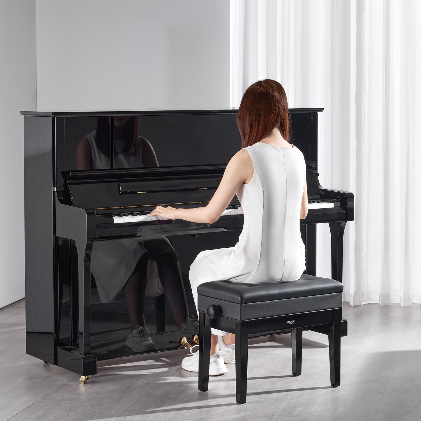 VEVOR Adjustable Piano Keyboard Bench Storage Padded Seat Wooden Bookcase Stool
