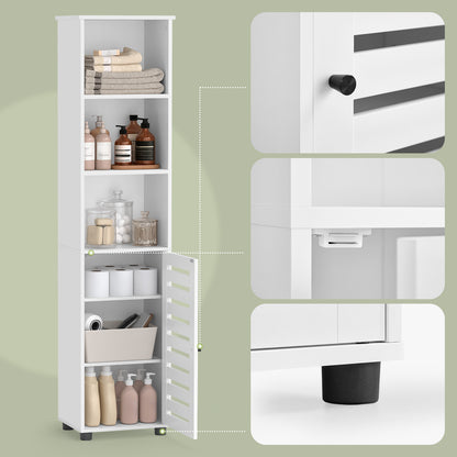 Hochschrank fürs Badezimmer, Badregal stehend, hoher Badezimmerschrank, 3 offene Fächer, 2 verstellbare Ablagen