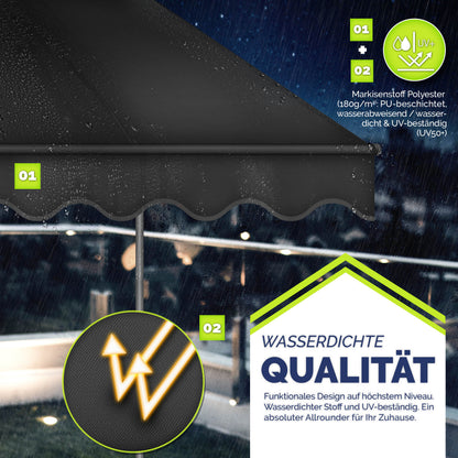 tillvex® Klemmmarkise Balkon mit Handkurbel | Balkonmarkise ohne Bohren | Markise UV-beständig & höhenverstellbar | Sonnenschutz Terrasse Wasserfest