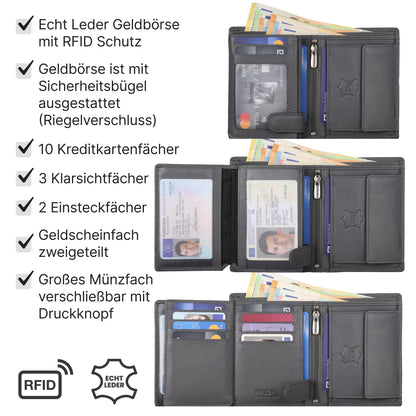 Leder Geldbörse Herren Portemonnaie RFID Hochformat Geldbeutel Echtleder Grau