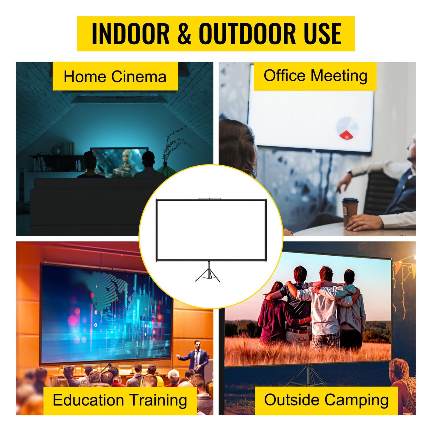 VEVOR Outdoor-Filmleinwand 203,2 cm HD-Projektionsleinwand 16:9 tragbare Projektionsleinwand mit Stativständer in