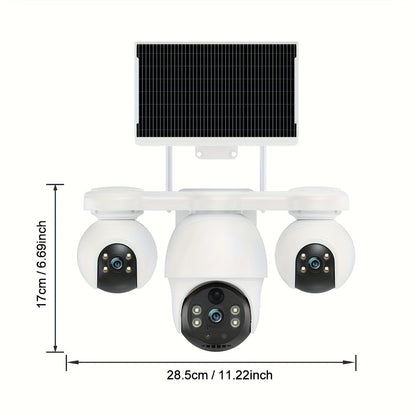 Dreifachlinse Dreifachansicht 8MP 4G Outdoor-Solar-Sicherheitskamera, Videoüberwachung, PTZ 360° Schwenk-Neige-Rotation, Bewegungsverfolgung, PIR-Menschenerkennung, Zwei-Wege-Audio, Vollfarb-Nachtsicht, Alarmbenachrichtigungen, eingebaute SIM-Karte, für H