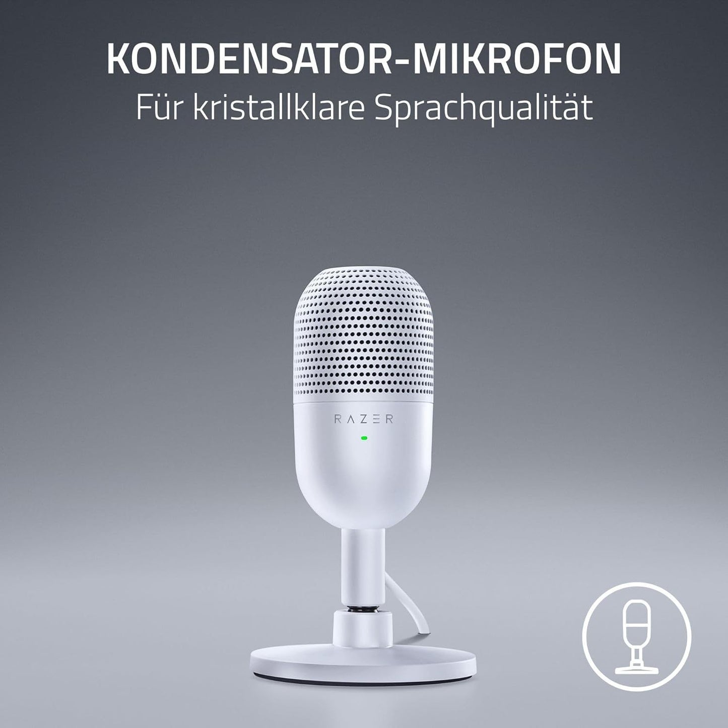 Razer Seiren Mini - USB Kondensator-Mikrofon für Streaming (Kompakt mit Supernieren-Richtcharakteristik, neigbarer Ständer, Integrierter Schockdämpfer) Mercury, Weiß, Lieferung aus Deutschland