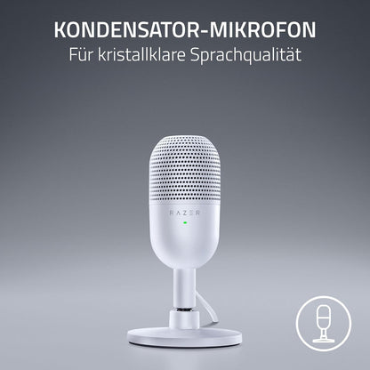 Razer Seiren Mini - USB Kondensator-Mikrofon für Streaming (Kompakt mit Supernieren-Richtcharakteristik, neigbarer Ständer, Integrierter Schockdämpfer) Mercury, Weiß, Lieferung aus Deutschland