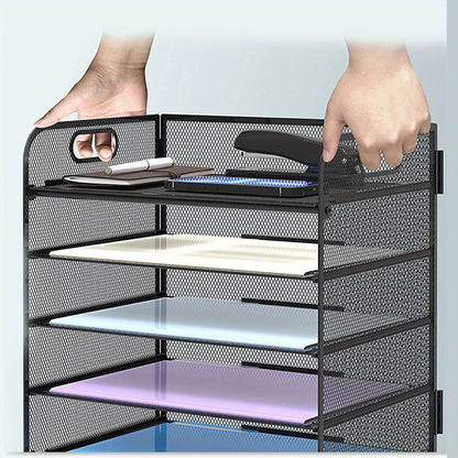 Mesh Desktop Organizer, 5-stöckige Briefablage, stapelbarer Mesh-Dateihalter, A4-Datei-Desktop-Datei-Organizer für Home Office (Schwarz)