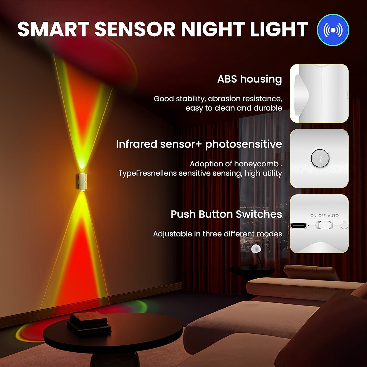 4/2/1 Intelligente LED-Nachtlicht mit Bewegungssensor, 3 Beleuchtungsmodi, RGB-Farbwechsel, Magnetisch wandmontierbar und USB-aufladbar für Eingangsbereich, Schlafzimmer, Schreibtisch & Kleiderschrank
