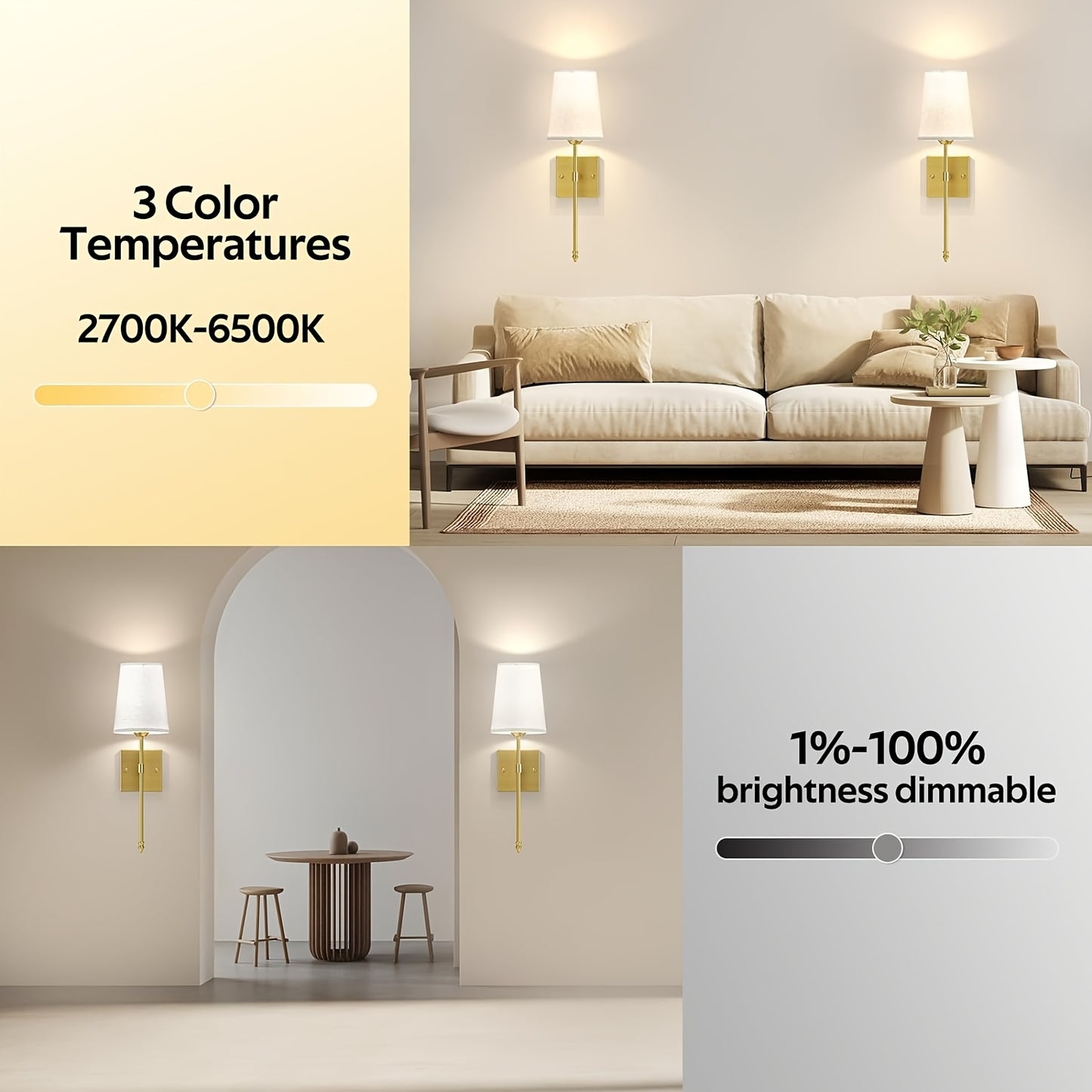 2er-Set, Goldfarben, Wiederaufladbar, Ferngesteuert, mit LED, Einstellbare RGB+CCT Farben, Wandleuchte, Ambiente-Licht, Geeignet für Schlafzimmer und Wohnzimmer