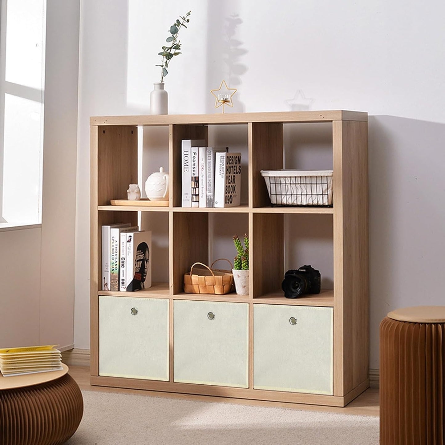 8er-Pack Aufbewahrungsboxen, Faltbox 32 x 32 x 32 cm, zusammenklappbarer Organizer, Stoffboxen, Würfel, Stoff-Faltbox mit Fingerloch für Regale oder Raumteiler
