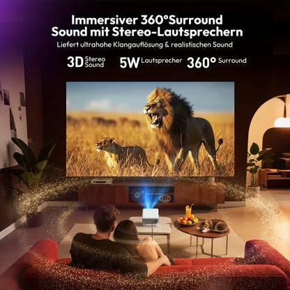 XGODY Gimbal N6 Pro Projektor, Europäischer Standard, Native 1080P, Whale OS, 700 ANSI Lumen, 36 GB ROM, 1.2:1 Projektionsverhältnis, 360° abnehmbarer tragbarer Projektor mit Sprachassistent