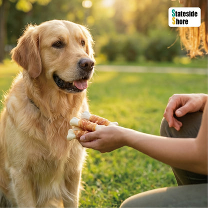 Hühner-Wrap Calcium Knochen Hunde Kauzähne | Ohne Rohleder, High Protein Trainingsbelohnungen, Zahnreinigung, Frischer Atem & Kalzium Supplement Snacks für alle Rassen