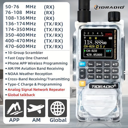 TIDRADIO H3 PLUS Amateurfunk-Handfunkgerät, Langstrecken-Sprechfunkgerät mit AM/FM, Kompatibilität mit kabellosen Kopfhörern, drahtlose Programmierung, wiederaufladbarer Akku, USB-C-Ladung, klare Gesprächsqualität, geeignet für Outdoor-Camping  Jagd