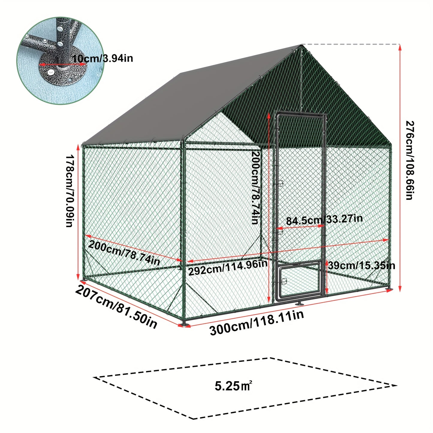 Vogelhaus für den Außenbereich mit großem Freilaufhühnerstall, umgeben von einem Zaun mit UV-Sonnenschutzabdeckung, Hühnerkäfig mit verzinktem Stahlrahmen, geeignet für die Aufzucht von Vögeln  Kaninchen