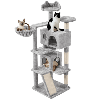 Costoffs Kratzbaum 145 cm hoch Katzenkratzbaum Stabil Kletterbaum Katzenbaum mit Sisal-Kratzstangen 2 Katzenhöhlen Spielsisal für Katzen