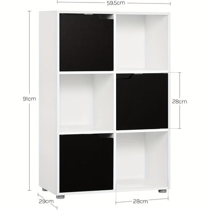 1 Stk. Bücherregal, Büroregal, Vertikales Bücherregal, Lagerregal, Raumteiler, Aktenregal, für Zuhause, Büro, 3 Türen, 6 Fächer, 29 x 91 x 59,6 cm