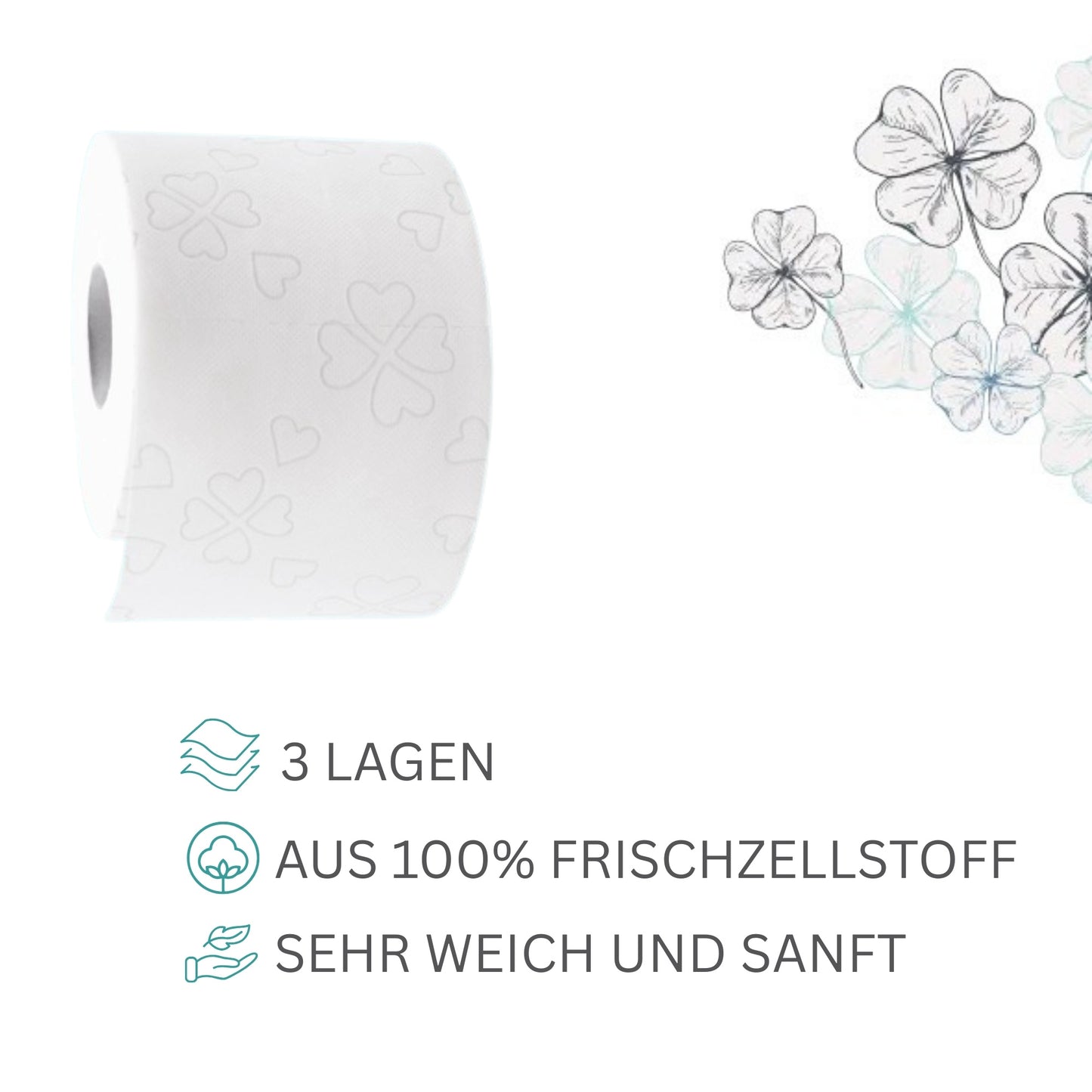 Glücksblatt Toilettenpapier 30 Rollen á 150 Blatt 3 lagig weiss / Vorratspackung ideal für Haushalt das Büro oder die Gastronomie geeignet
