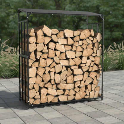 Großes, robustes Holzstapelgerüst aus Metall für den Außenbereich, Holzlagerhalter aus Eisen mit Dach, Gartenlager XXL
