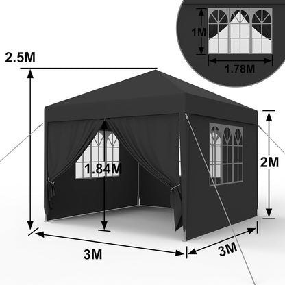 3X3/3X6M Robuste, tragbare Gartenlagerung Pavillon mit 4/6 Seitenwänden, Fenstern & Belüftung, Terrassen-Sonnenschutz Carport für Garten Rasen Fahrzeug Schutz, Anthrazit/Weiß