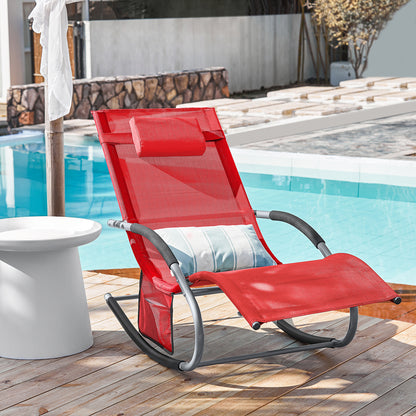 1 Stück Sonnenliege Gartenliege Relaxliege Schaukelliege Liegestuhl Outdoor mit Kopfkissen Ergonomische Liegefläche Wetterbeständiges Gewebe Metallgestell Seitentasche Bis 150 kg Terrasse Balkon Garten Camping 150x87x63cm
