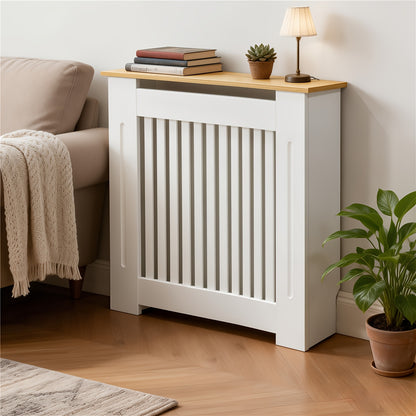 83 cm hoher Heizkörperverkleidungsschrank, dekorativer Heizkörperschutz für Zuhause, Heizkörperverkleidungs-Gitterregalschrank, vertikale Lamellen, verdicktes MDF-Holz, Küchen-Schlafzimmerschrank