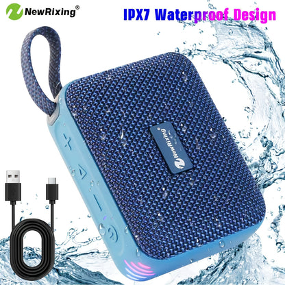 Newrixing IPX7 Tragbarer BT5.3 Kabelloser Lautsprecher, 8W tiefer Bass RGB-Lichter, 4 Std. Spielzeit, TWS Dual-Kopplung, TF-Karte, für Pool-Strand-Party, Geburtstags-Weihnachtsgeschenke