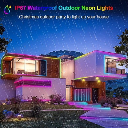30M/20M/15M/10M/5M RGB Neon Lichtleiste mit Musik-Synchronisation, 24V Flexible Lichtleiste mit App/Fernbedienung, IP67 Outdoor Lichtleiste, Geeignet für Schlafzimmer, Zimmer und Außendekoration, Außenhof Dekoration
