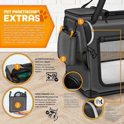 TRESKO® Hundebox faltbar inkl. Leckmatte, Spatel & Reflektoren | Transportbox für Hunde und Katzen | Hundetransportbox Auto für kleine, mittelgroße & große Hunde | Hundetasche für Zuhause Auto robust Anthrazit