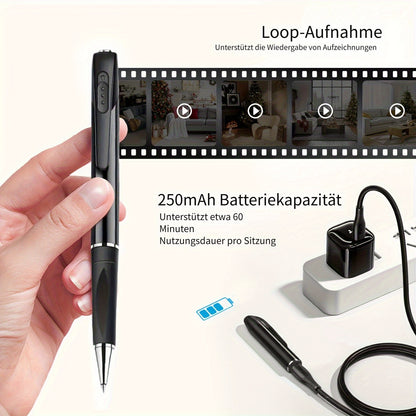WIFI kugelschreiberförmige Kamera mit Bewegungsmelder, 1080P Cam, Prüfungsaufnahmegerät, 100° Linse, APP Fernsteuerung, unterstützt 256GB Speicherkarte & 250mAh Akku