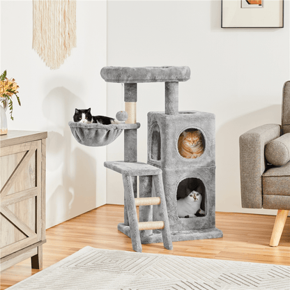 Costoffs Katzenbaum Höhe 94 cm Kratzbaum mit Aussichtsplattform & Zweistufige Katzenhöhle & Liegemulde & Treppe & Hängendem Plüschball