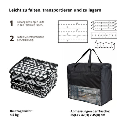EVOCAMP Großer Outdoor-Teppich mit Tragetasche Picknickdecke für den Outdoor-Bereich, Vorzeltteppich Rasenteppich aus Kunststoff-Fasern, geeignet für Terrasse und Balkon