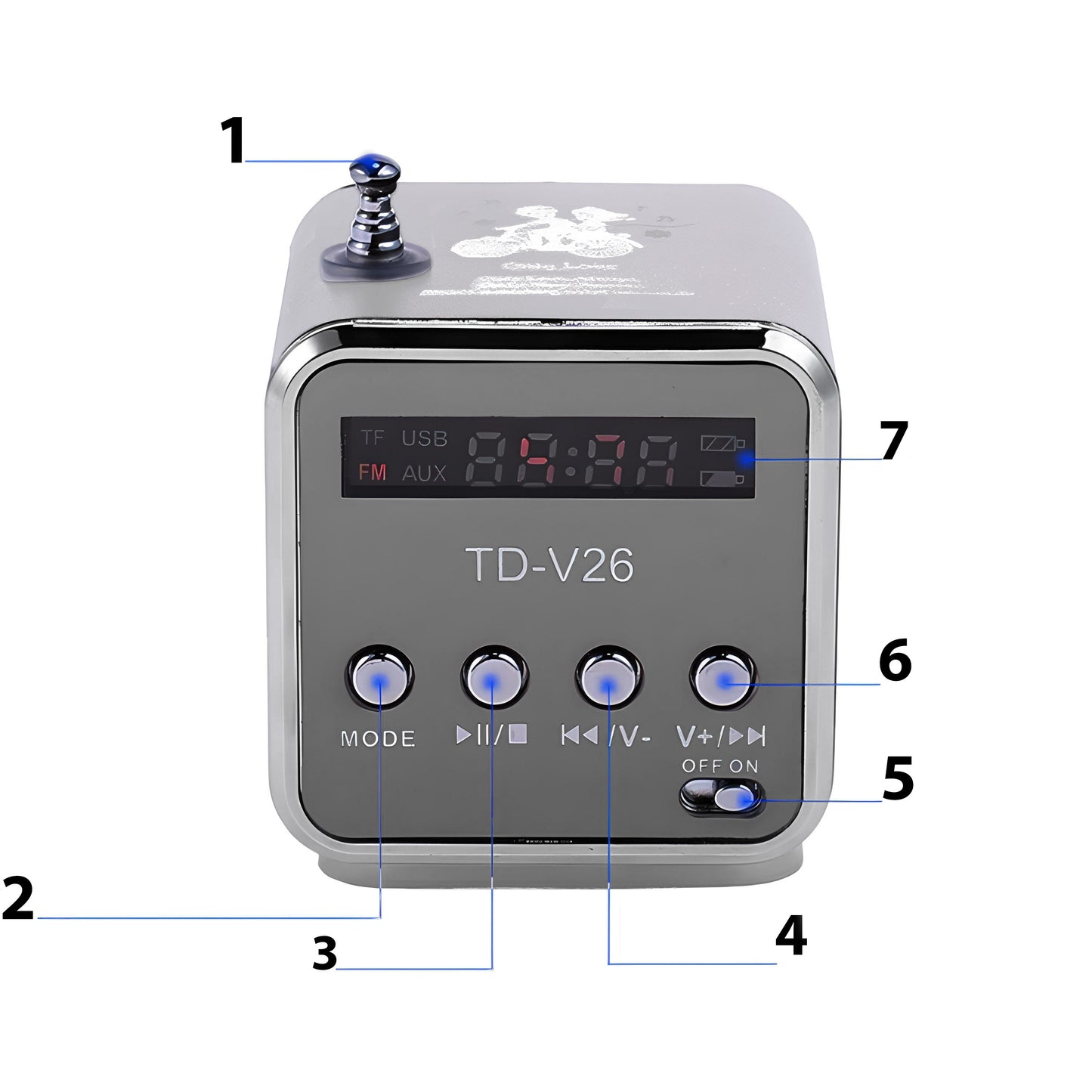 Kabelloser Lautsprecher mit UKW-Radio und LED-Hintergrundbeleuchtung, RETOO TechPro, tragbarer Mini-MP3-Player mit MicroSD-Kartenleser und USB-Anschluss, kompakter Lautsprecher mit integrierter Antenne und Akku, 3,5-mm-Klinkenanschluss für Kopfhörer, USB-