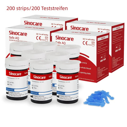 Sinocare Safe AQ Intelligenter Blutzuckermessgerät & Teststreifen. 50er-Pack: 1 Meter + 50 Streifen. Genaue Ergebnisse in 5 Sekunden, kleiner Blutprobenbedarf, schmerzfreies Stichverfahren, einfache Bedienung. 50/100/200 Streifen: Nur Streifen, kein Messg