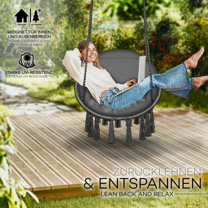 tillvex® Hängesessel Outdoor 200kg zum Aufhängen Hängestuhl XL Indoor mit Kissen Hängekorb wetterfest Schaukelkorb Hängeschaukel mit Kissen