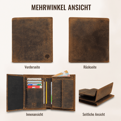Herren Geldbörse aus echtem Wildleder – RFID Schutz, Vintage Stil, Großes Fassungsvermögen mit 12 Kartenfächern, Münzfach & Sichtfenster, Soft Touch, Langlebig