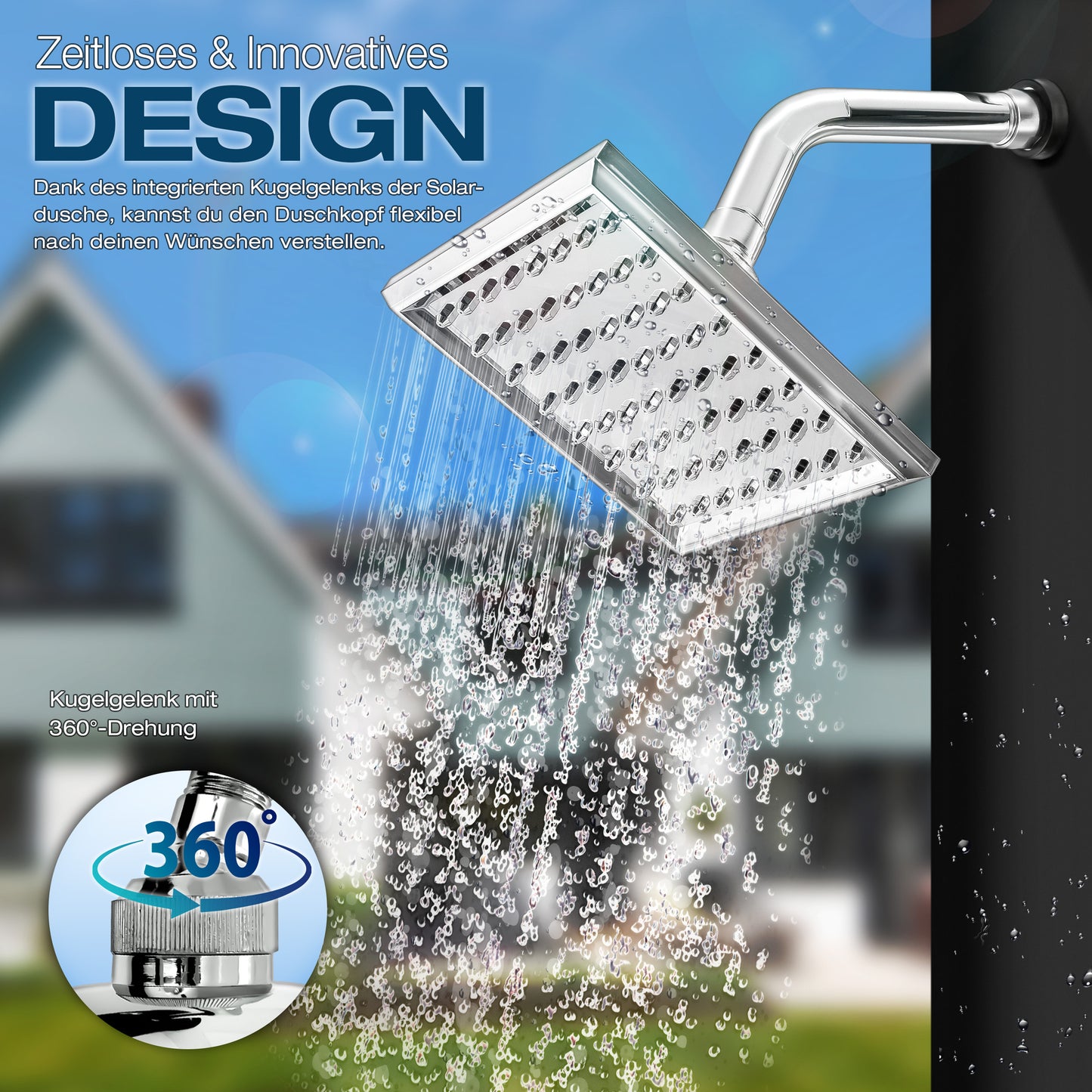 tillvex® Solardusche 20 - 60 Liter inkl. Abdeckung Solar Gartendusche Solar für draußen Pooldusche Komplettset warmes Wasser Camping ohne Stromanschluss mit Wasserhahn Gartenschlauch-Anschluss