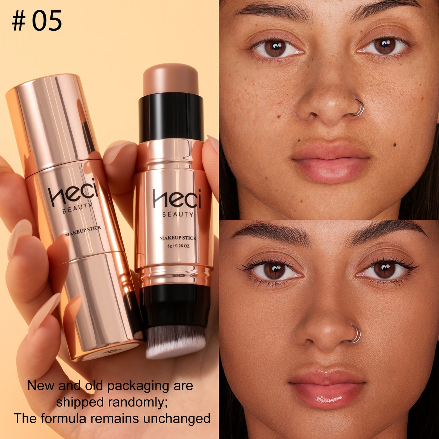 Wasserfester Dual-Endes Pinsel Roségoldener Multifunktionaler Foundation Stick - Sanft, Leicht und Nicht Kalkend, Vollständige Deckkraft Matte Concealer, Schichten zur Abdeckung von Pickeln, Narben und Schatten unter den Augen, Langanhaltende Aufhellung