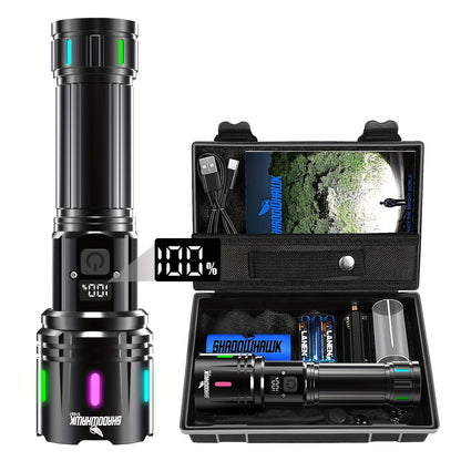 Shadowhawk Taschenlampe LED Wiederaufladbar, LED Taschenlampe Extrem Hell XHM90.2 Taschenlampen USB, 5000mAh, Starke Taktische Taschenlampe Batteriebetrieben, Super Taschenlampe für Notfälle im Freien