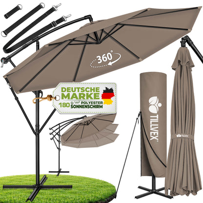 tillvex® Sonnenschirm Alu + Abdeckung + Windschutz Ø 300 cm mit Kurbel Ampelschirm Groß mit Ständer & Windschutz Gartenschirm UV-Schutz Aluminium Kurbelschirm Marktschirm wasserdicht 360° drehbar Terrasse Garten Balkon