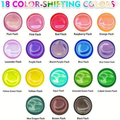 60ml farbwechselnde Acrylfarbe - 18-Farben-Farbverlauf - aktivierte Farbwechselpigmente, hochviskose mischbare Farbe geeignet für Steine, Leinwand, Holz, Stoffe, Keramik, Steine - Profi- & Künstlerbedarf