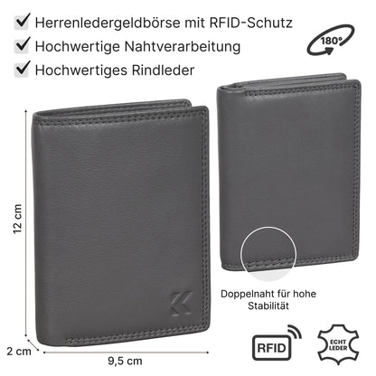 Leder Geldbörse Herren Portemonnaie RFID Hochformat Geldbeutel Echtleder Grau