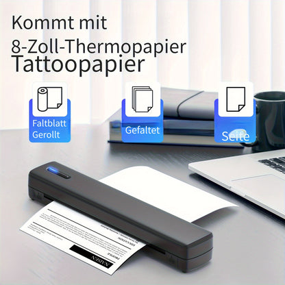 Tragbarer kabelloser Thermodrucker kompatibel für Smartphones & Laptops, kabelloser tintenloser Drucker geeignet für Büro, Tattoo, Auto, Partys, kompatibel mit /, Bedienung für Brief- & Tattoo-Papierdruck