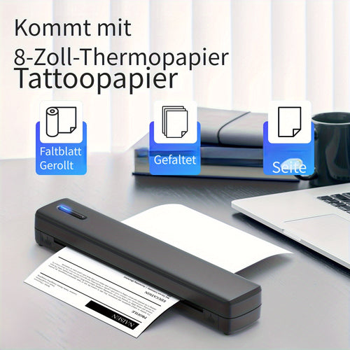 Tragbarer kabelloser Thermodrucker kompatibel für Smartphones & Laptops, kabelloser tintenloser Drucker geeignet für Büro, Tattoo, Auto, Partys, kompatibel mit /, Bedienung für Brief- & Tattoo-Papierdruck