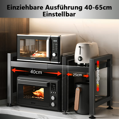 1x Mikrowellenregal, Ausziehbares Mikrowellenregal für die Arbeitsplatte zur Aufbewahrung von Küchenutensilien  Geschirr, Kohlenstoffstahl Mikrowellenregal, Ausziehbares Mikrowellenregal für die Arbeitsplatte, 40-65 cm ausziehbares Mikrowellenregal, Höhen