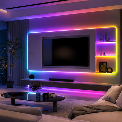 5M/10M/20M RGB Neon Lichtleiste mit Farbeinstellung über App, Fernbedienung, Timer-Einstellung, flexibel und zuschneidbar, und Musik-Rhythmus-Modus, perfekt für Bühnenbeleuchtung, Dekoration, Geschenk