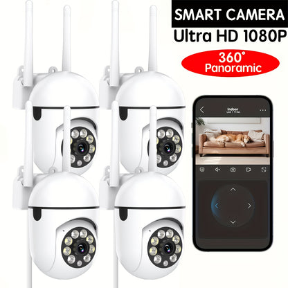 Black Friday 4-tlg. Ease Life APP WiFi 1080P HD, Überwachungskamera, Innen/Außen, Farb-Nachtsicht, 2-Wege-Audio, 360° Schwenk-/Neige-/Zoom, Bewegungsverfolgung & -erkennung für Heimüberwachung, Scheinwerfer & Sirene, USB-betrieben, Weihnachtsgeschenk