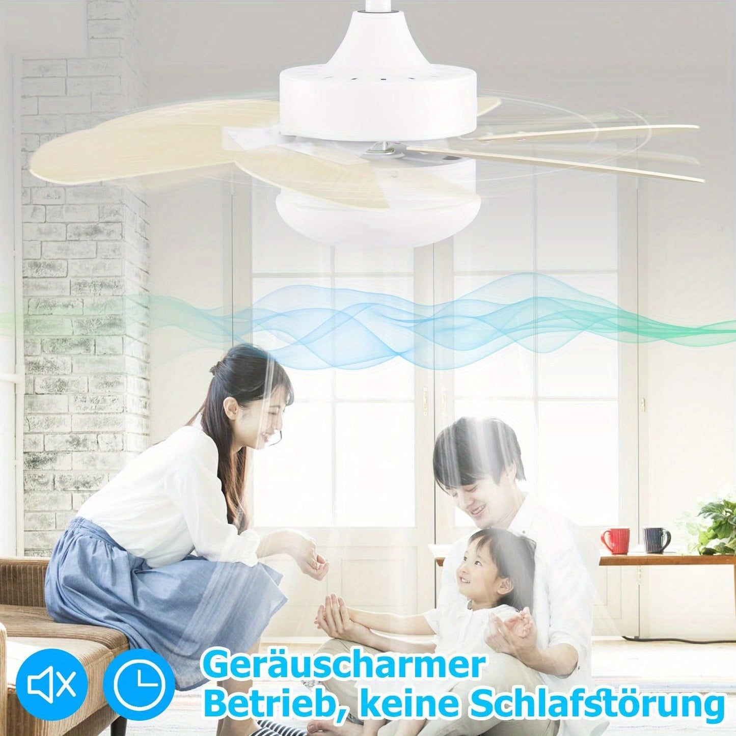Chrom/Gefärbt/Weiß/Holzfarbe/Messingfarbe Deckenventilator mit Licht und Fernbedienung, leise Deckenleuchte, 6 Flügel, 75 cm, Ventilator mit Zeitfunktion, Einzelne Lampenleuchte, für Sommer/Winter im Schlafzimmer, Esszimmer (Ohne Leuchtmittel)