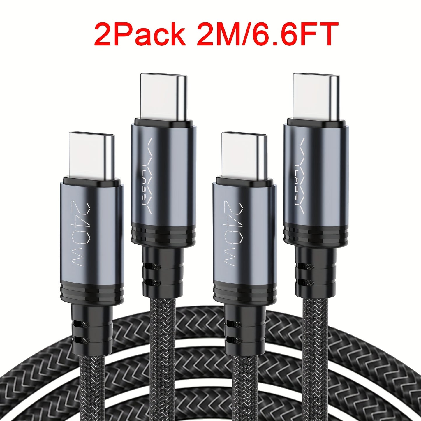 2er-Pack 240W USB-C-Schnellladekabel, Typ-C-Schnellladekabel, (3,05 Meter/201,17 cm/100,58 cm) USB-C-auf-USB-C-Kabel, super schnelles Typ-C-Ladegerät, 480 Mbit/s Datenübertragung, geflochtenes USB-C-Ladekabel für iPhone 17 16 15, für for Samsung, für MacB