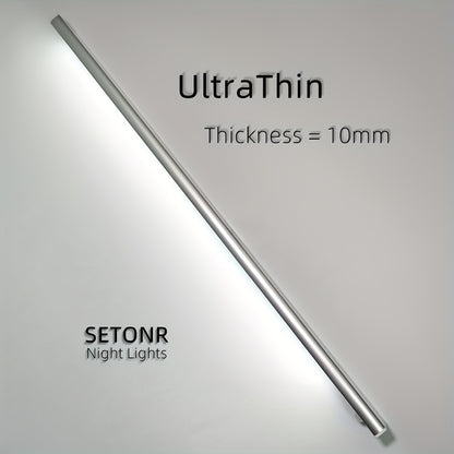 Setonr LED-Unterschrankleuchten mit Gehäuse aus Aluminiumlegierung, wiederaufladbare batteriebetriebene Bewegungsmelderleuchte für den Innenbereich, magnetische dimmbare Schrankleuchten, drahtlose Unterbaubeleuchtung für Küche, Treppen, Schlafzimmer, Wohn