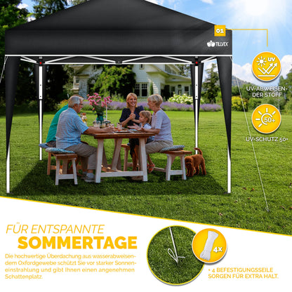 tillvex® Pavillon 3x3m Faltbar + 4er Set Sandsäcke | Pop-Up Faltpavillon Wasserdicht Stabil & Höhenverstellbar | Gartenzelt UV Schutz 50+ | Partyzelt Winterfest mit Tasche für Draußen Garten Camping