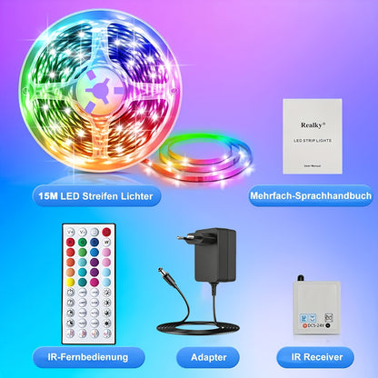 10M/15M/20M/30M Smart LED Streifen Lichter mit 44-Tasten Fernbedienung, RGB Musik Sync Farbwechsel, 20 statische Farben, Mehrere einstellbare Modi, Selbstklebende Streifen Licht, Wohnmobil Dekorationslicht Einstellbare Helligkeit, für Gaming Räume