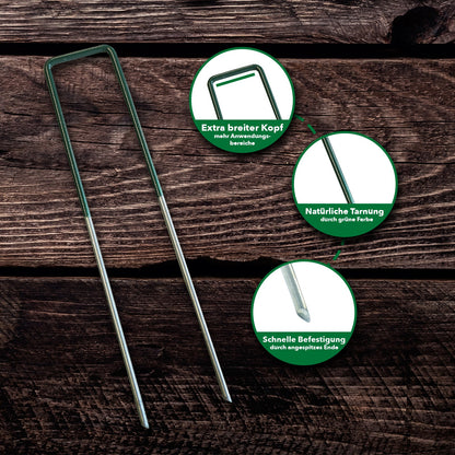 FLOORDIREKT Erdanker - Bodenanker aus Eisendraht - 15 x 3 cm - Für Kunstrasen, Unkrautvlies, Zelt, Garten & Camping - Stabil & Korrosionsbeständig